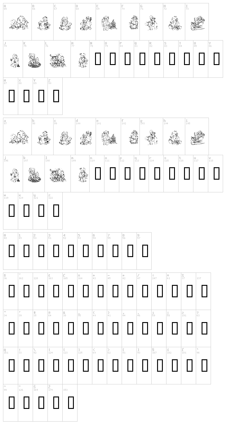 KR Holiday Teddies font map